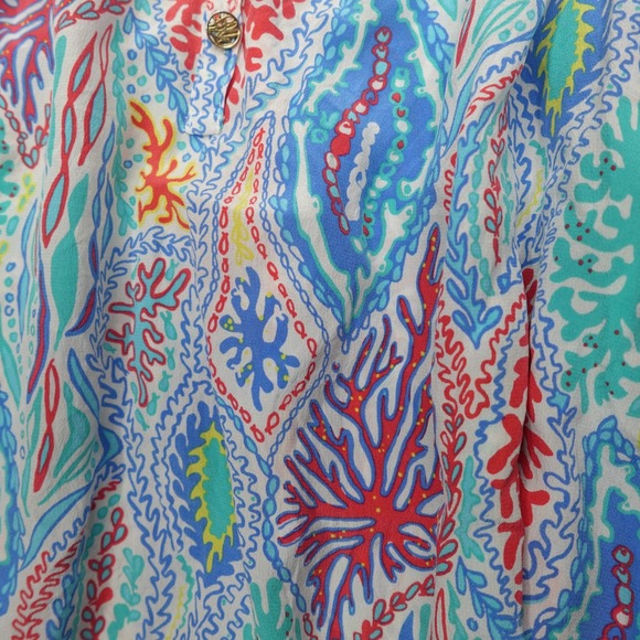 Lilly Pulitzer Blouse Coral Reef Silk Preppy Women Size L Blue - Picture 8 of 8